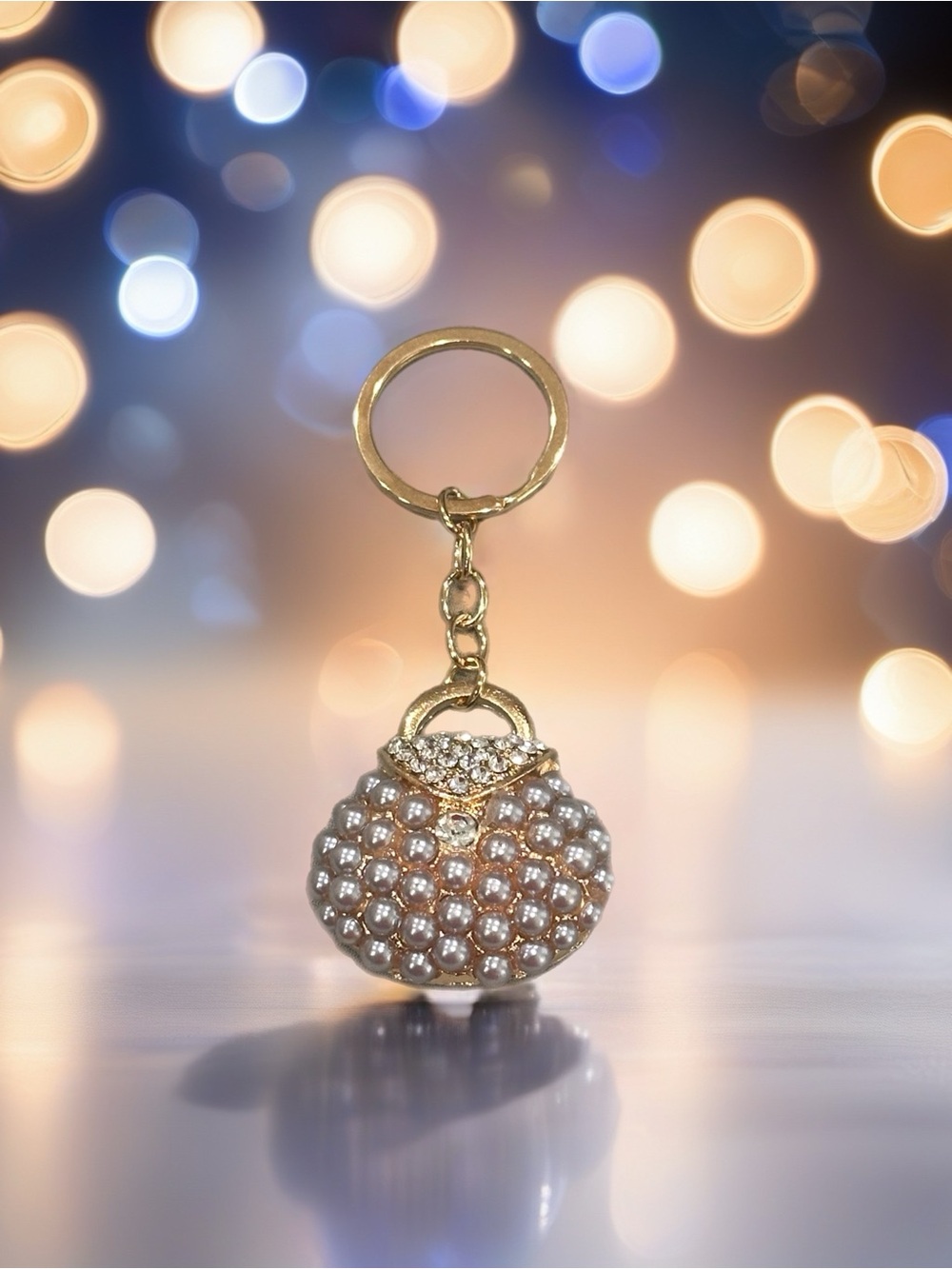 Pearl-Embellished Gold Keychain Bag Charm